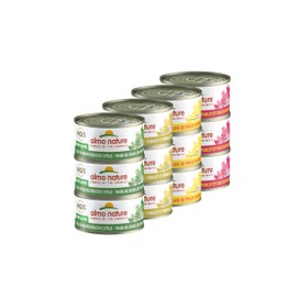 almo nature HQS Natural Variety Pack Grain Free, Additive Free Recipes, Pacific Tuna(6); Chicken & Cheese (6); Chicken Breast (6); Chicken & Liver (6), Adult Cat Canned Wet Food, Shredded
