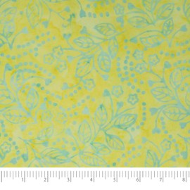 Stitch & Sparkle Indonesian Premium Batik Cotton Blue Leaves on Yellow