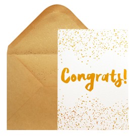 CHRIZ.Z Congrats Card - Single Congratulations Greeting Card on White Background Textured Paper With Gold Foil Glitter Envelope - 5" x 7" - Blank Inside