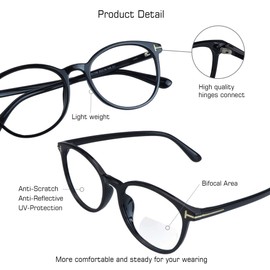 Bifocal Reading Glasses for Men and Women - Stylish Retro Oval Computer Readers (Up+0.00/Down+2.00)