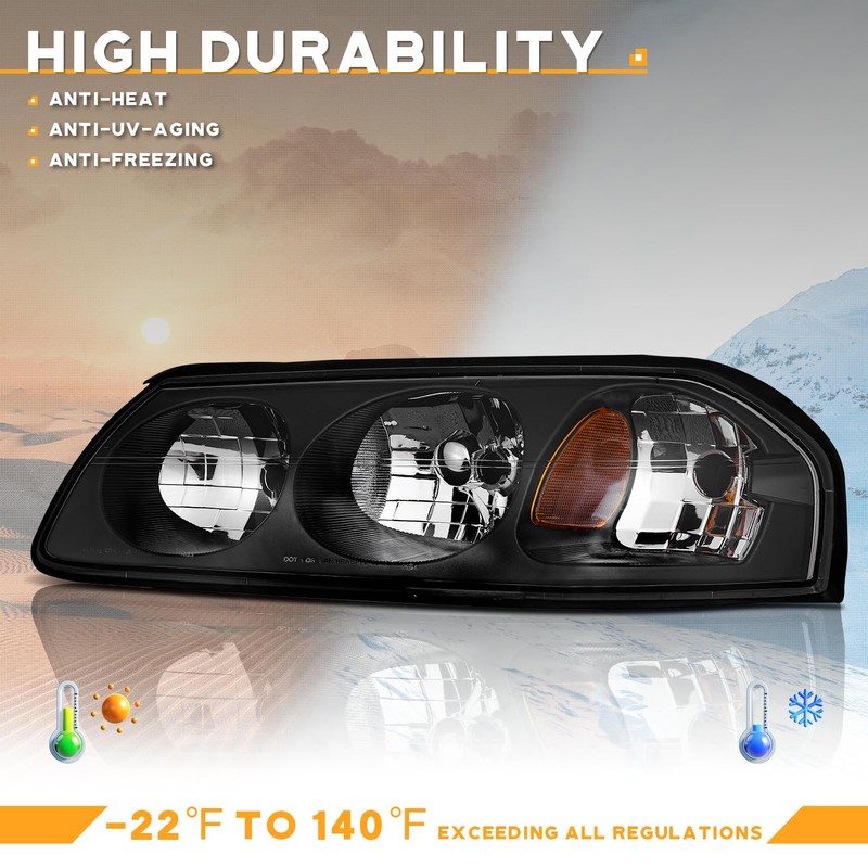 WEELMOTO for 2000-2005 Chevy Impala Headlights Assembly,Headlamp Replacement with Black