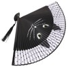 Black Cat Folding Fan - Cartoon Cat Handheld Bamboo Silk
