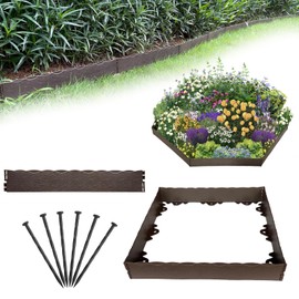 WOCHOLL Garden Edging Border Wood Look Fence Landscape Edging, 2.3 Inch Tall Edging for Landscaping with Spikes, Paver Edging for Flower Bed Edging Lawn Border (Brown, 20FT)