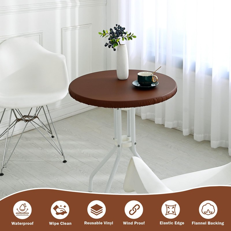vctops 100% Waterproof Pu Leather Round Table Cloth Cover, Oil
