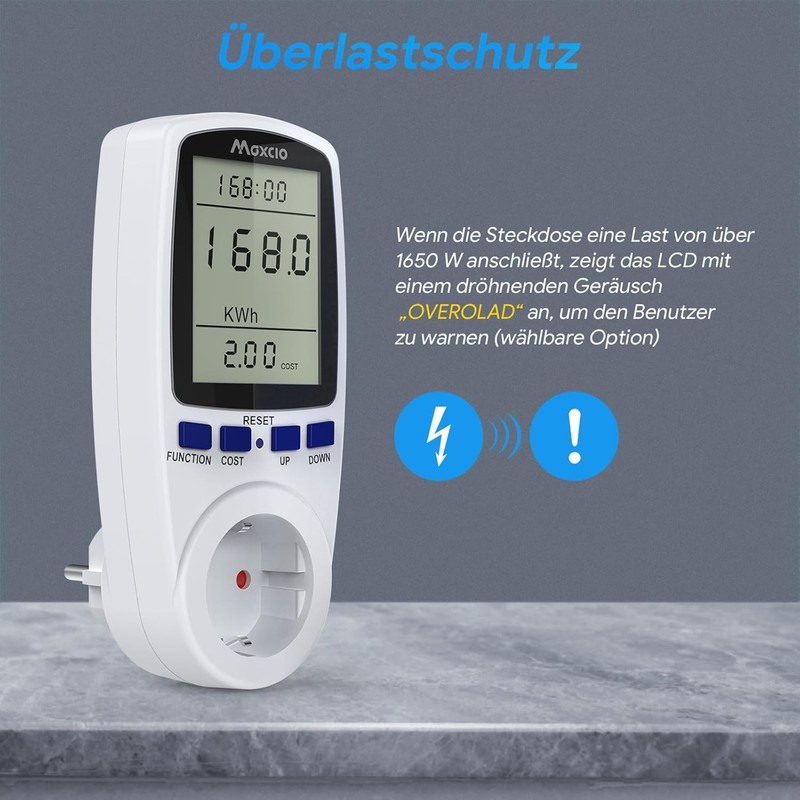 Maxcio Power Meter, Power Socket, Energy Cost Meter, Power Consumption