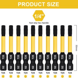 DAKCOS T25 Torx Bit, Impact Driver Bits, 1/4" Screwdriver Bit Sets, 10PCS Premium S2 Alloy Steel Bits, 50mm Long