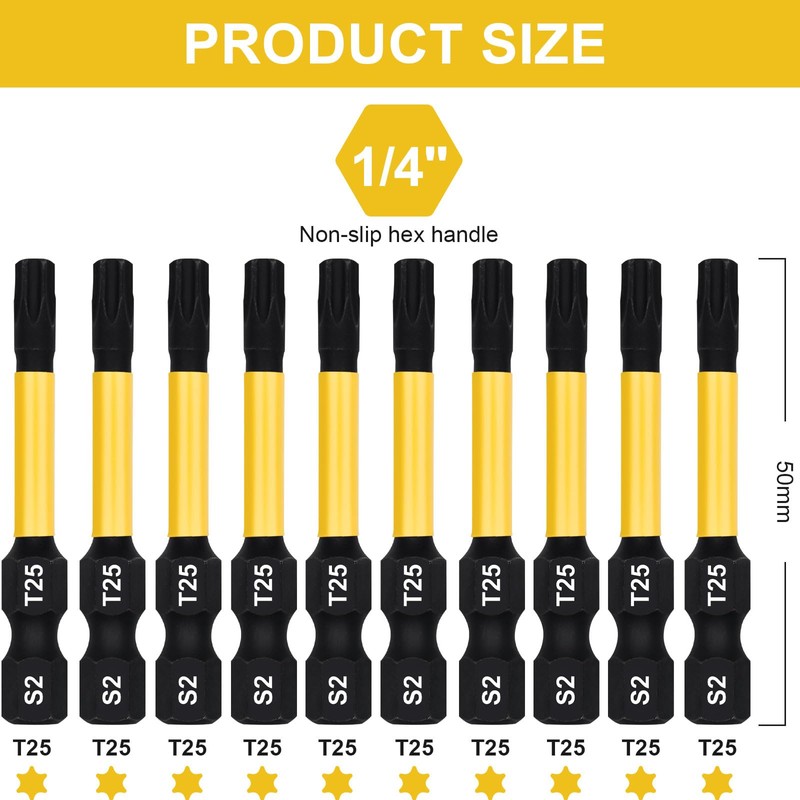 DAKCOS T25 Torx Bit, Impact Driver Bits, 1/4" Screwdriver Bit