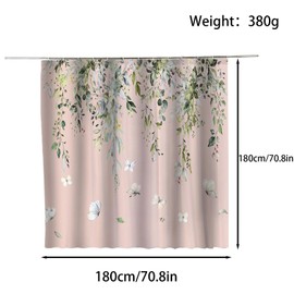 FAIRYGATE Pink Shower Curtains Floral Shower Curtain Flower Elegant Vintage Blossom Watercolor Roses Bathroom Curtains with Hooks Waterproof Polyester Fabric Washable Bath Curtains B9513