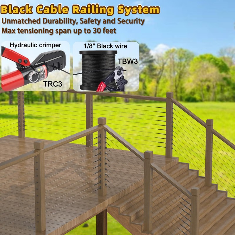Toscoco 20 Pack 1/8" Black Cable Railing Kit - 180