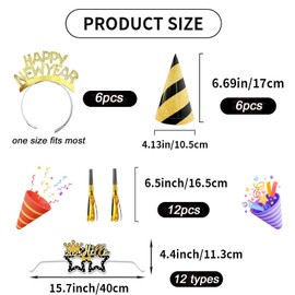 New Years Eve Decorations 2025,New Years Eve Accessories,New Years Headbands, New Years Eve Glasses, Cone Party Hats and Fringed Noisemaker,36Pcs New Years Eve Party Props