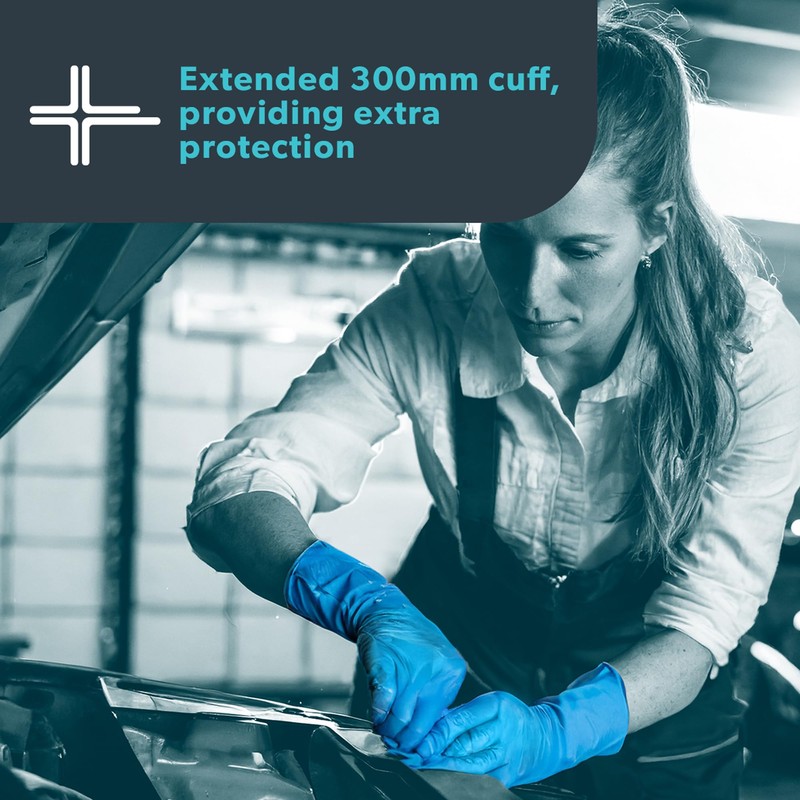 UNIGLOVES PRO.TECT Blue Nitrile Disposable Gloves, Extended Cuff, Nitrile Gloves,