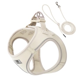 SMALL COMBINATION Adjustable Dog Harness with Leash, Reflective Mesh, No-Pull Design，Matching Lead Rope (Cream-Coloured, L)