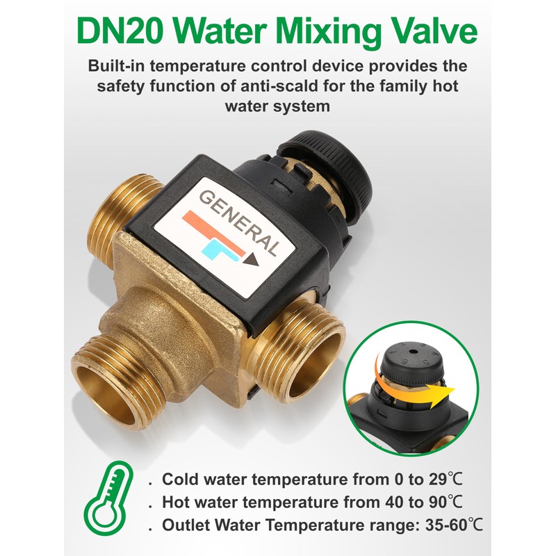 Thermostatic Mixing Valve, Mixing Valve 3 Way DN20 Male G
