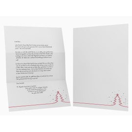 Christmas Letter Paper Set | Red Christmas Tree | 50 Sheets Christmas Motif Paper A4 | 50 Envelopes with Window Left in DIN Long Format