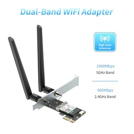 QFly Tarjeta WiFi 6 PCIe para computadora, Bluetooth 5.2, chip AX200NGW, adaptador inalámbrico de doble banda con MU-MIMO, OFDMA, latencia ultrabaja y soporta Windows 11/10 (64 bits)