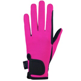 AFE Ladies Horse Riding Gloves Track Fabric Gloves Synthetic Leather Equestrian Black Stretch Fabric Pink Purple Lilac (Pink, Medium)