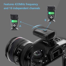 Pomya Juego de Disparador de Flash, 433MHZ 16 canales de Disparador inalámbrico de Flash Speedlite, con 1 transmisor 2 receptores 1 Cable de sincronización