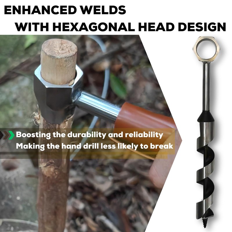 MinliGUY Hand Auger Wood Drill, Upgrade Welds Bushcraft Auger w/