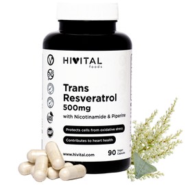 Trans-Resveratrol 500 mg. 90 Vegan Capsules for 3 Months Cure. With Nicotinamide and Piperine. Natural Extract from Fallopia Japonica 98% Pure Natural Resveratrol. Made by HIVITAL