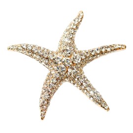 Navachi 18k Gold Plated Multi-Color Crystal Big Sea Star Starfish Brooch Pin, Crystal