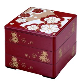 若泉 Lacquerware 3 Tier Well, 6.5 Equal Weight Vermillion Plum (Black) Deep H – 150 – A