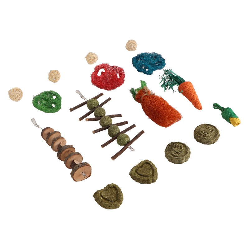 Rabbit Hanging Chew Toys Wood Grass Ball String Loofah Carrot
