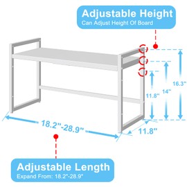 Expandable Kitchen Storage Shelves,110LBS Heavy Duty Metal Shelving Units and Storage For Small Appliance, Adjustable Stackble Storage Shelf Organizer For Kitchen Cabinet Pantry Warehouse Garage,White