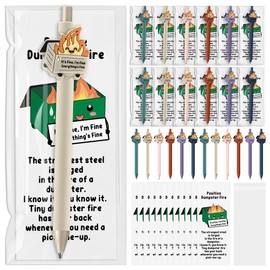 Dumpster Fire Pens Funny Luminous Ballpoint Pen Emotional Support Dumpster Fire Back to School Gift Employee Appreciation Gift Positive Gift for Coworkers Teacher Student School Ofiice Home Supplies:_Style 4-Stationery Set (Ballpoint Pen&Bookmark)_48 Pcs