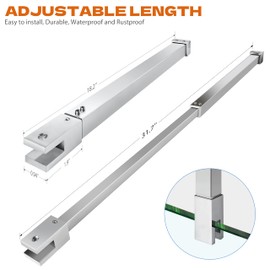 Shower Door Rod, 18 1/5"(462mm)-31 7/10"(805mm) Length Stainless Steel Ceiling-to-Glass Support Bar, for 5/16"(8mm) to 3/8"(10mm) Thick Frameless Glass Door, Chrome Bracket
