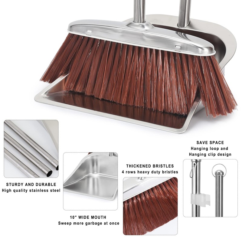 Broom and Dustpan Set for Home, 56" Kitchen Broom with