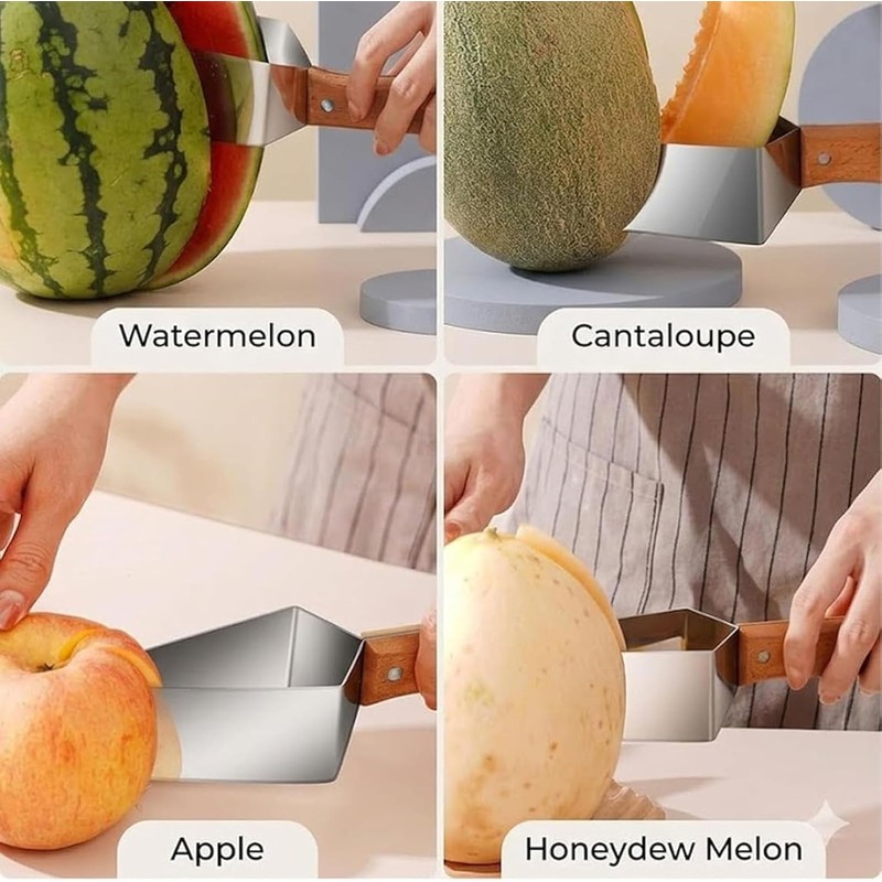 Triangle Watermelon Cutter, 430 Stainless Steel Slicer Tool with Wooden