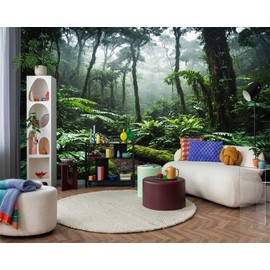 YIHWM -Tropical Rainforest Forest Backdrop Large Fabric Living Room Wallpaper Green Jungle Bedroom Bathroom Wall Mural- 91"x65"（ not Peel and Stick）