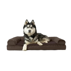 Furhaven Cooling Gel Dog Bed for Large Dogs w/ Removable Bolsters & Washable Cover, For Dogs Up to 95 lbs - Plush & Suede Sofa - Espresso, Jumbo/XL