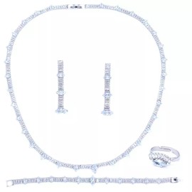 Unbranded Clear Cubic Zirconia Necklace Bracelet and Earrings Rings Bridal Jewelry Set.