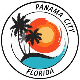 Panama City, Florida Tropical Scene Decorative Car Truck Window Sticker Decal Vinyl Die-Cut Badge Emblem Vacation Souvenir Travel Gear Ocean Island Beach