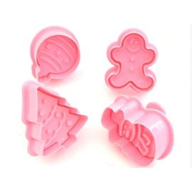 GRACE & KEDY 4Pcs 3D Christmas Cookie Cutter Stamp Mold Set - DIY Pastry Baking Tools, Festive Plastic Plunger Cutters