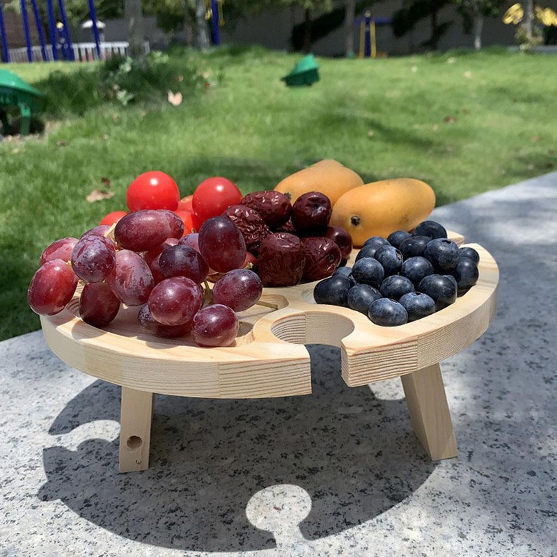 Portable Picnic Table Wooden Folding Table with Glass Stand Easy