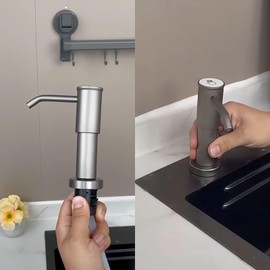 Soap Dispenser for Kitchen Sink, Built in Sink Soap Dispenser Pump (Aluminum), Countertop Soap Dispenser Pump,No Need to Fill Little Bottle Again (Round Without Tray)