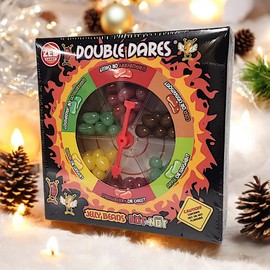 Double Dare Jelly Bean Challenge Hot or Not? features sweet & spicy flavours in a spinner game Halal dairy-free gluten-free & vegetarian-friendly 100g box