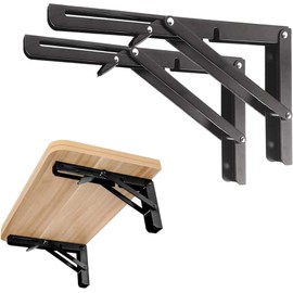 2 Pack Folding Shelf Bracket 12IN Metal Triangle Table Bench Folding Shelf Hinge Wall Mounted Collapsible Shelf Bracket for Bookshelf, Kitchen, Exhibition Stand, Garden Shelf, Wall Bracket,Black