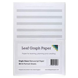 A4 Manuscript Music Paper Single Stave Staff - 30 Loose-Leaf Sheets