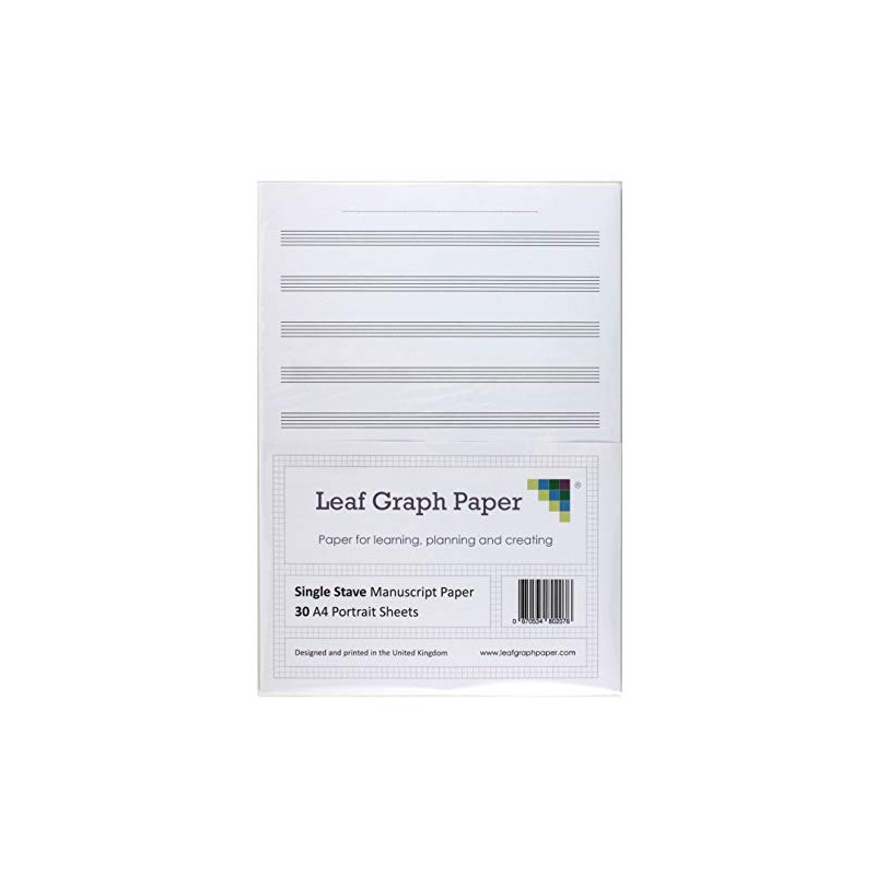 A4 Manuscript Music Paper Single Stave Staff - 30 Loose-Leaf