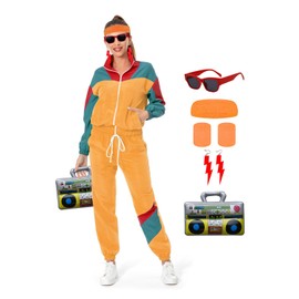 COREWO 80s Tracksuit Women Retro Sportswear Sets Hip Hop Colorblock Outfit Windbreaker Disco Track Suits