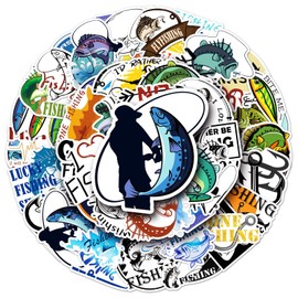 50pcs Fishing Stickers Pack Go Fishing Stickers Outdoor Adventure Waterproof Vinyl Bumper Decals Perfect for Laptop Car Skateboard Water Bottle Hard hat Scrapbook Travel Case Guitar Luggage Motorbikes
