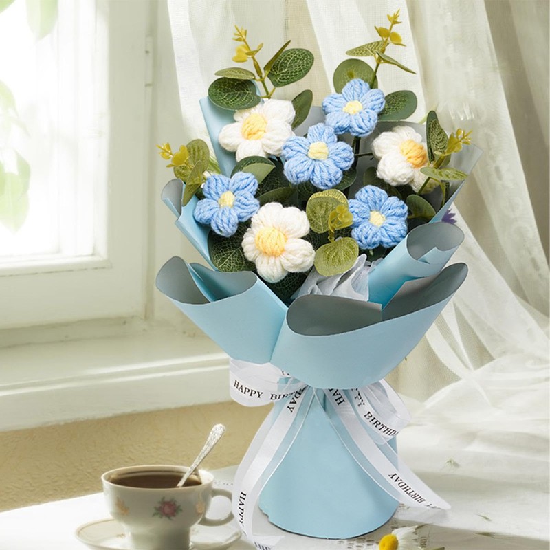 Fenteer Crochet Flower Bouquet Already Made Hand Woven Bouquet Mother