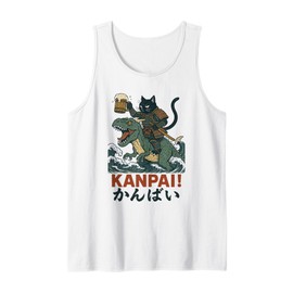 Samurai Cat on Tyrannosaurus rex. | Retro Japanese Vibes Tank Top