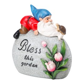 Ovewios - Estatuas de piedras de jardín para decoración al aire última intervensión, diseño de gnomo, esculturas de jardín, estatua con flores y tortugas, decoración para patio, porche, decoración del