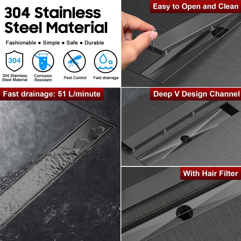 DLONE Linear Shower Drain | 28" AISI 304 Stainless Steel