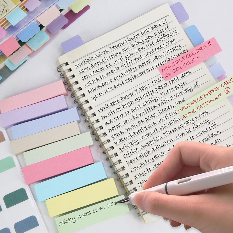 Potanro 1140PCS Sticky Index Tabs, Colourful Tabs for Notebooks, Page