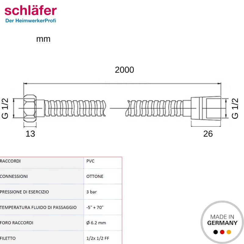 Schläfer 802690 Flexible Universal Stainless Steel Shower Hose with Universal